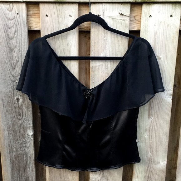 KM Collections black satin corset style beaded top - size 12P - Picture 1 of 6